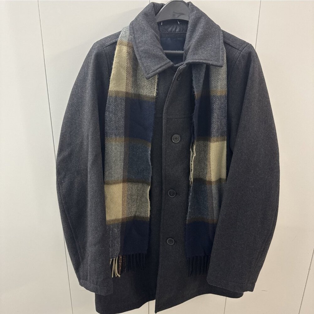Tommy Hilfiger Men's Size LT Wool blend Coat with Detachable Scarf Quilted Lined